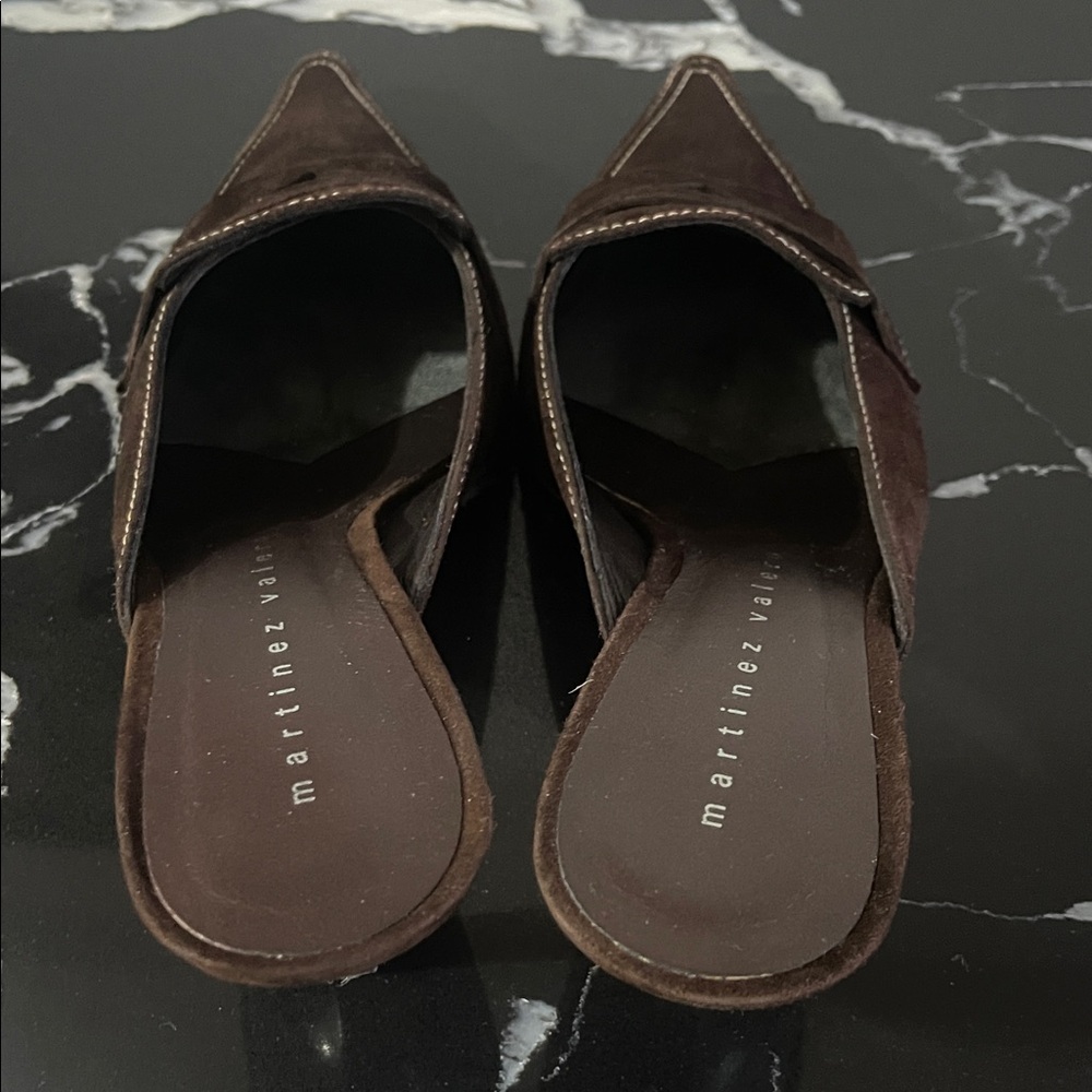 Martinez Valero Dark Brown Suede Mules - Picture 3 of 5